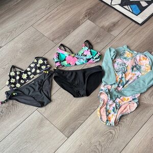 Floral and Black Swimwear bikini and rash-guard set